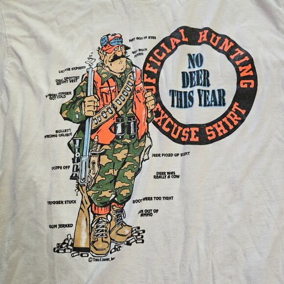 Vintage 80s Shirt Sz Large Single Stitch Graphic Print Official Hunting Excuse - Picture 1 of 7